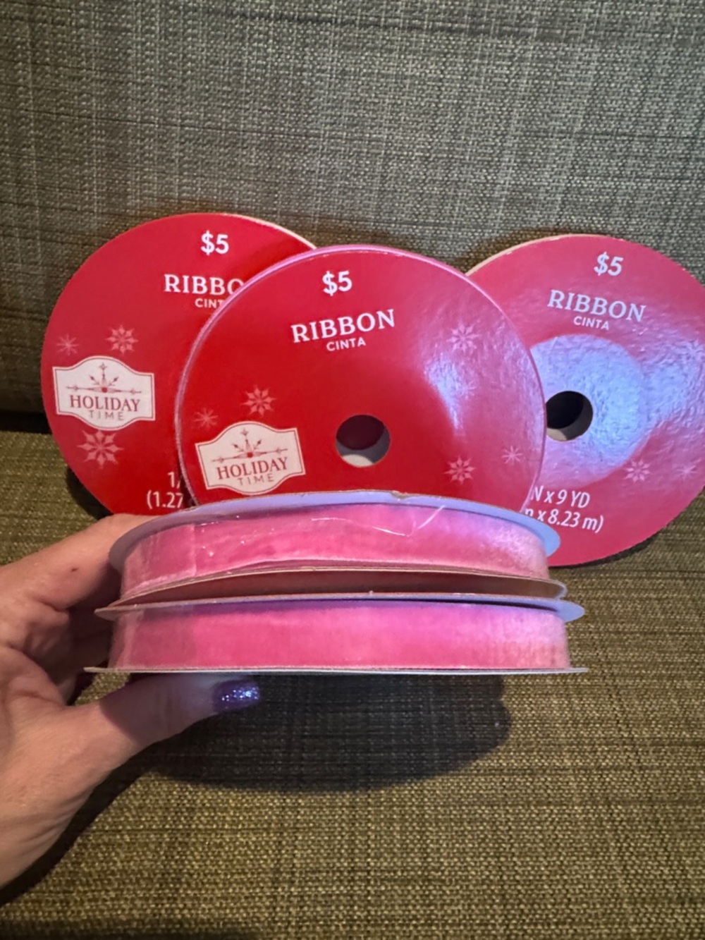 NWT Set/5  Pink Velvet Ribbon Spools